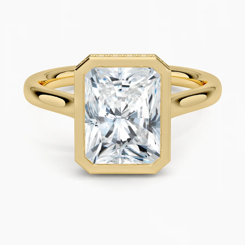 Giselle Radiant lab-grown diamond ring, top view, 2 carat