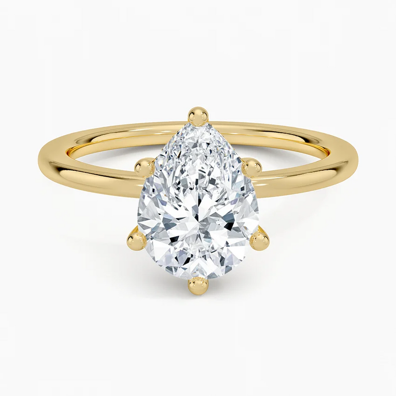 Kristen Pear lab-grown diamond ring, top view, 2 carat
