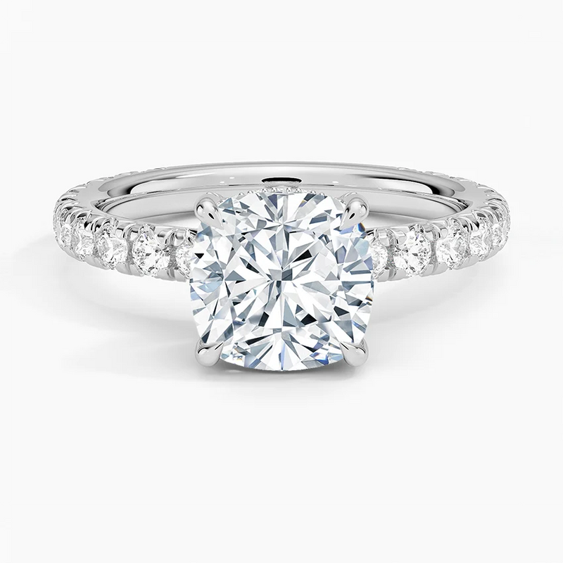 Montecito Cushion lab-grown diamond ring, top view, 2 carat