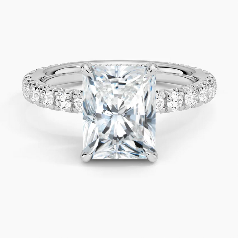 Serena Radiant lab-grown diamond ring, top view, 2 carat