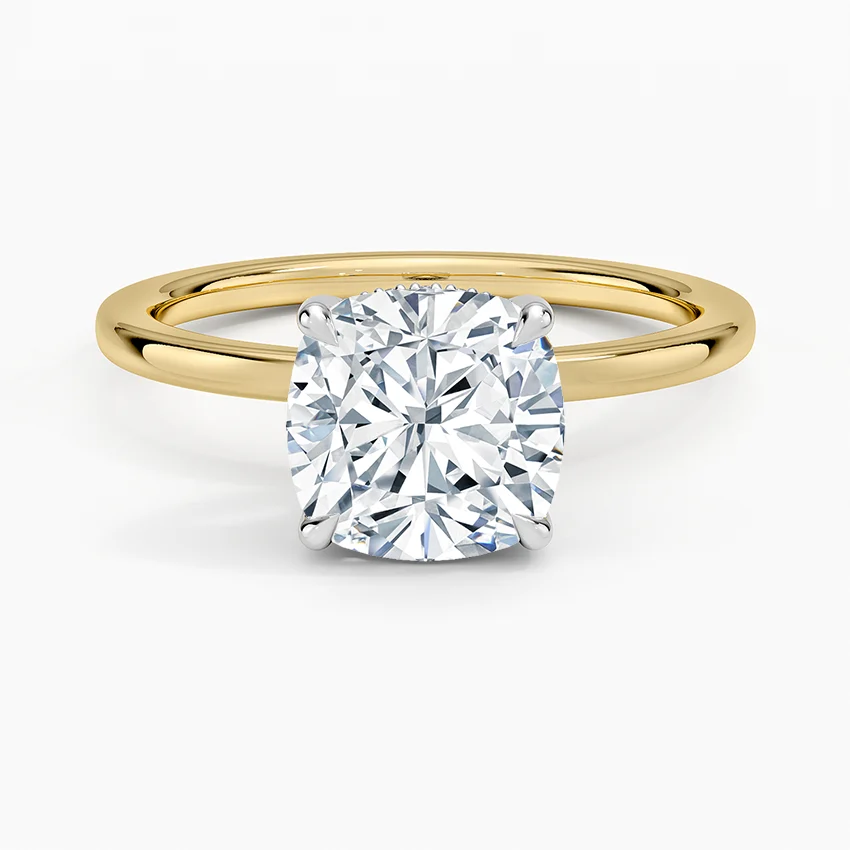 Naples Cushion lab-grown diamond ring, top view, 2 carat