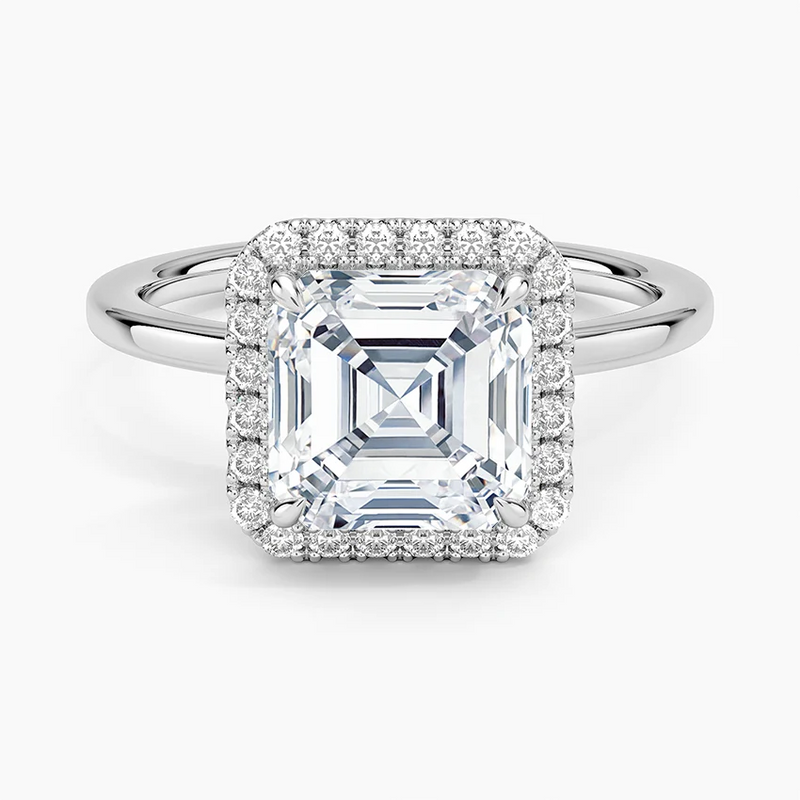 Evelyn Asscher lab-grown diamond ring, top view, 2 carat