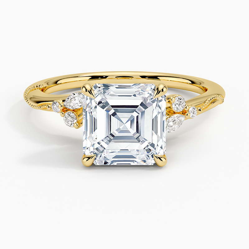 Peony Asscher lab-grown diamond ring, top view, 2 carat