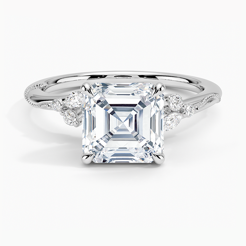 Peony Asscher lab-grown diamond ring, top, 2 ct