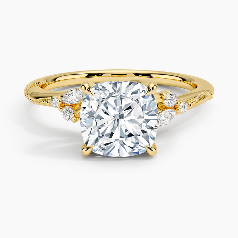 Gardenia Cushion lab-grown diamond ring, top view, 2 carat
