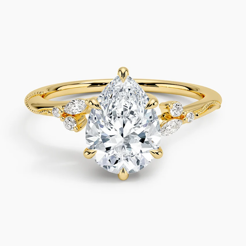 Magnolia Pear lab-grown diamond ring, top view, 2 carat