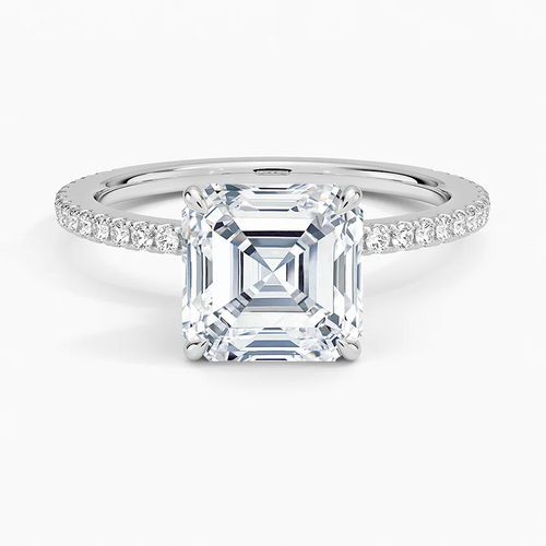 Ashland Asscher lab-grown diamond ring, top view, 2 carat
