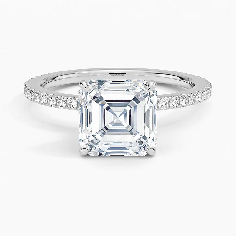 Ashland Asscher lab-grown diamond ring, top view, 2 carat
