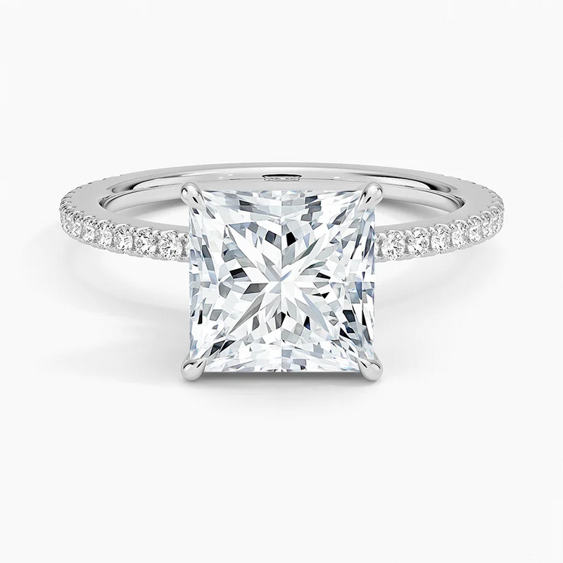 Oahu Princess lab-grown diamond ring, top view, 2 carat
