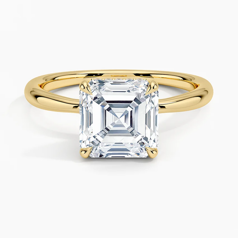 Laguna Asscher lab-grown diamond ring, top view, 2 carat