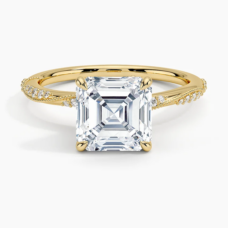Juniper Asscher lab-grown diamond ring, top view, 2 carat