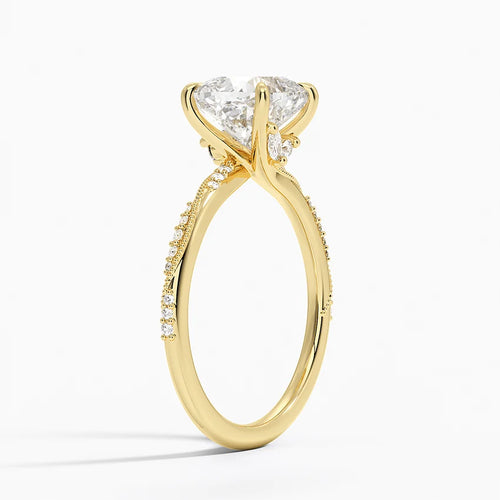 Acacia Cushion lab-grown diamond ring, side view, 2 carat