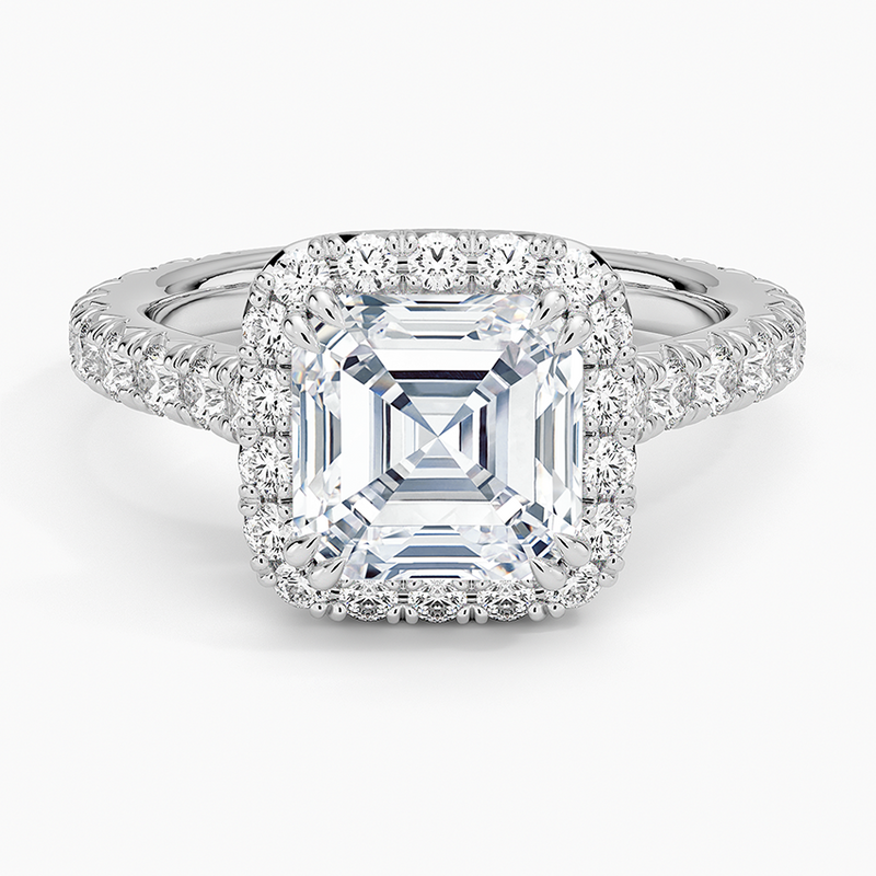 Bermuda Asscher lab-grown diamond ring, top view, 2 carat