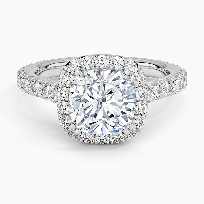 Faith Cushion lab-grown diamond ring, top, 2 ct