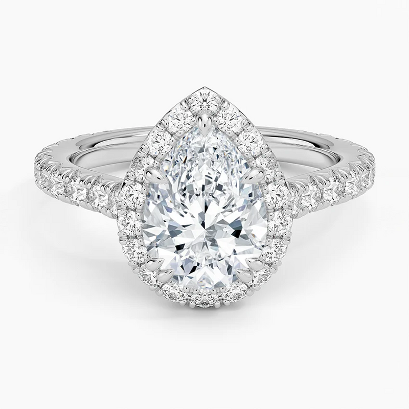Keira Pear lab-grown diamond ring, top view, 2 carat