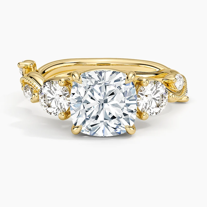 Daffodil Cushion lab-grown diamond ring, top view, 2 carat