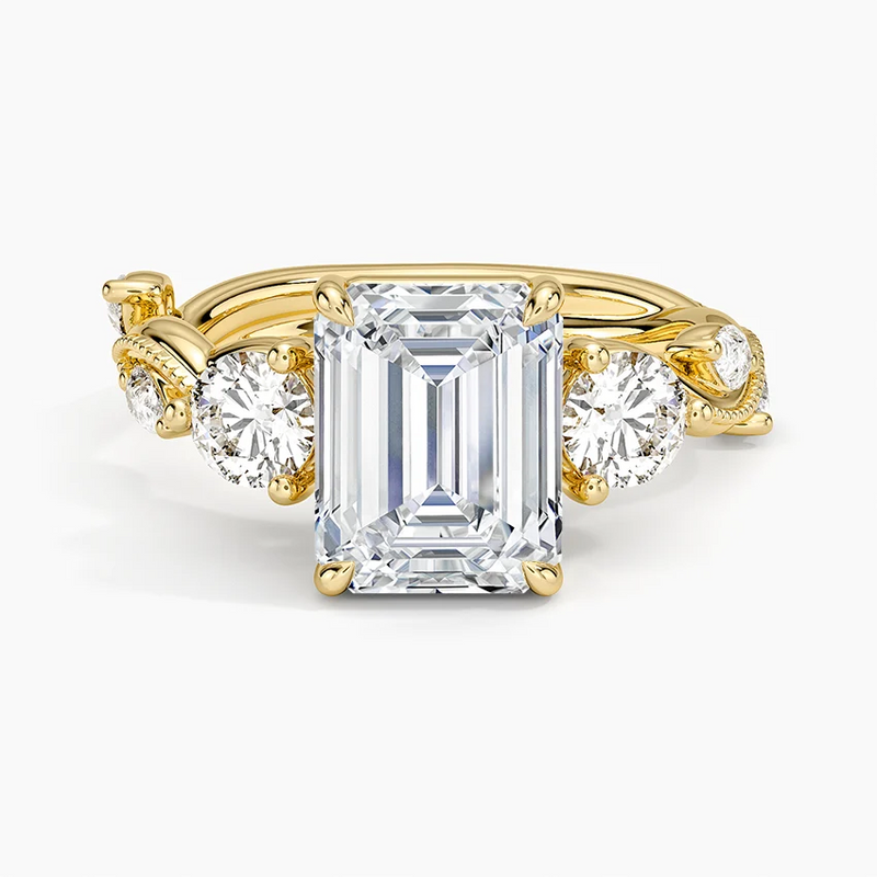 Foxglove Emerald lab-grown diamond ring, top view, 2 carat