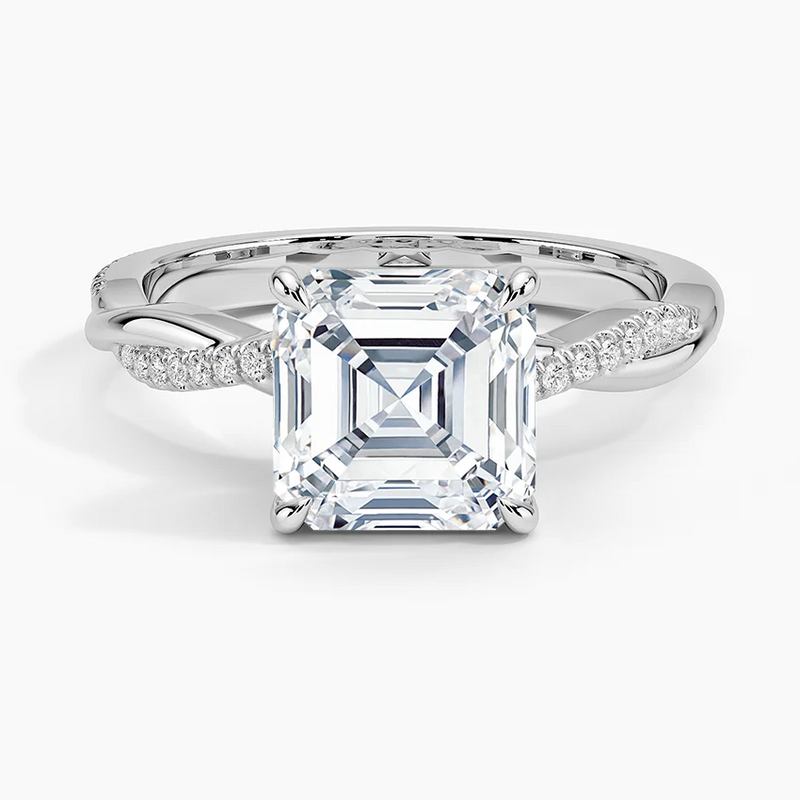 Marigold Asscher lab-grown diamond ring, top view, 2 carat