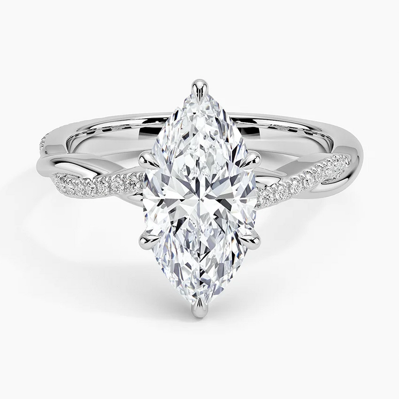 Chatham Marquise lab-grown diamond ring, top view, 2 carat