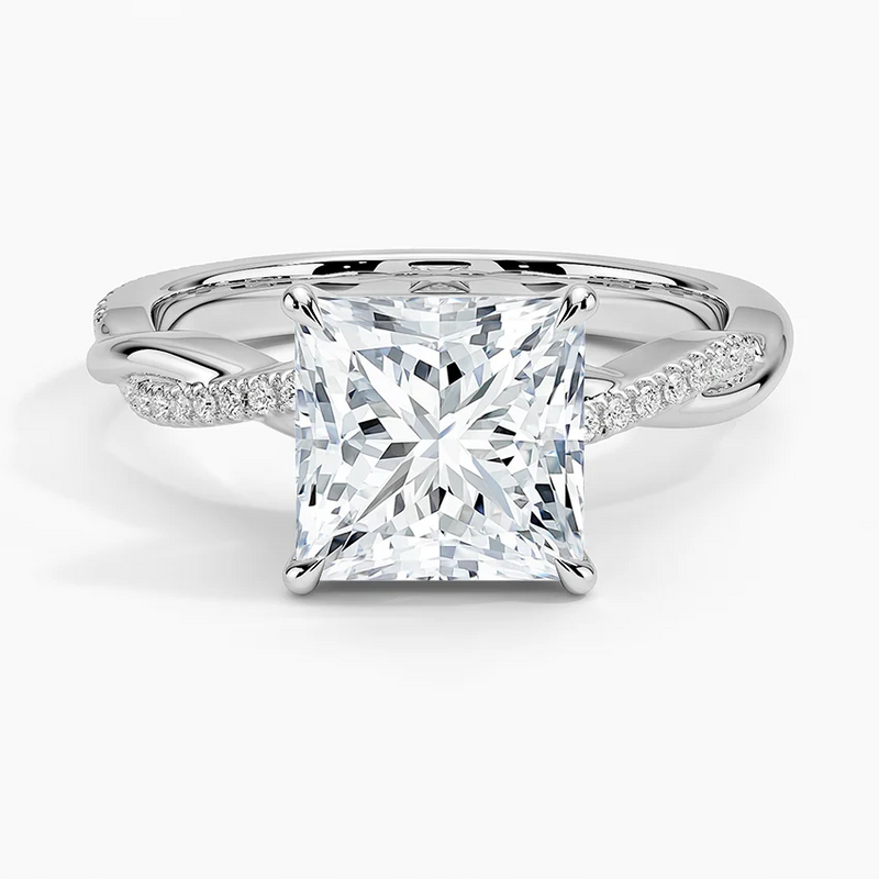 Bluebell Princess lab-grown diamond ring, top view, 2 carat