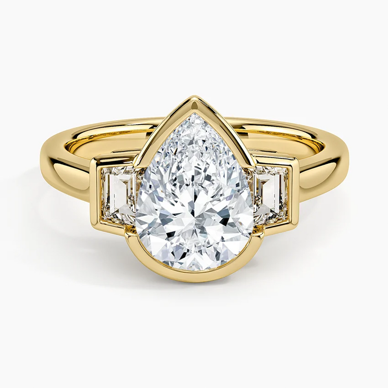Diana Pear lab-grown diamond ring, top view, 2 carat