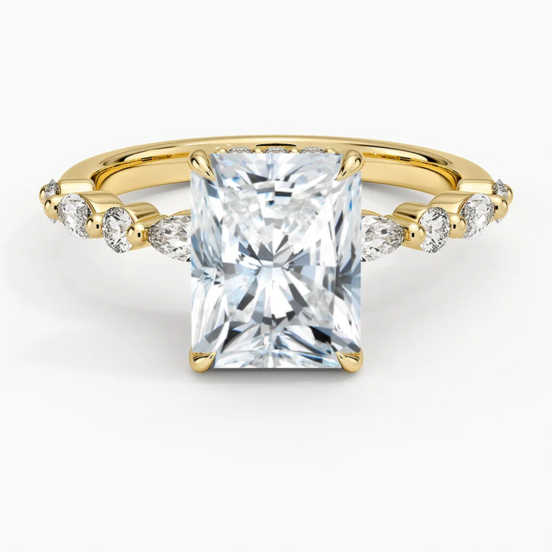 Priscilla Radiant lab-grown diamond ring, top view, 2 carat