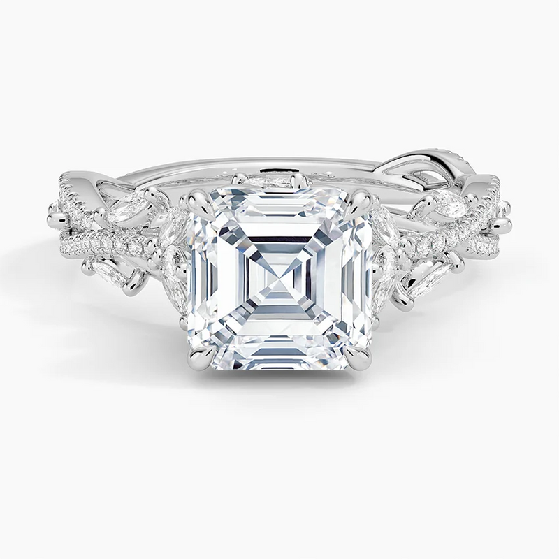 Clematis Asscher lab-grown diamond ring, top view, 2 carat