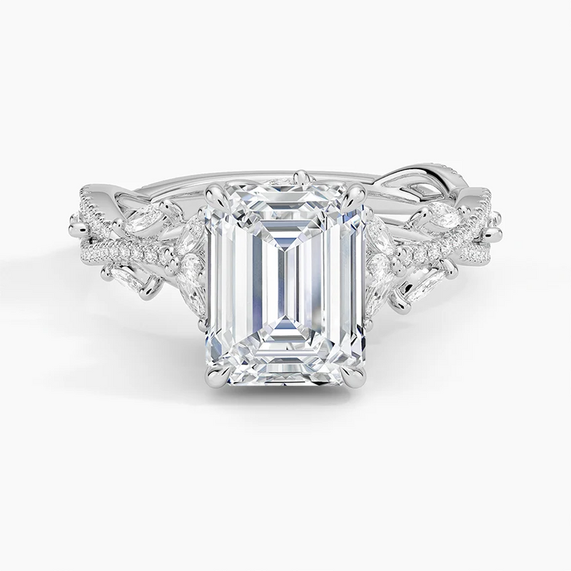 Geranium Emerald lab-grown diamond ring, top view, 2 carat