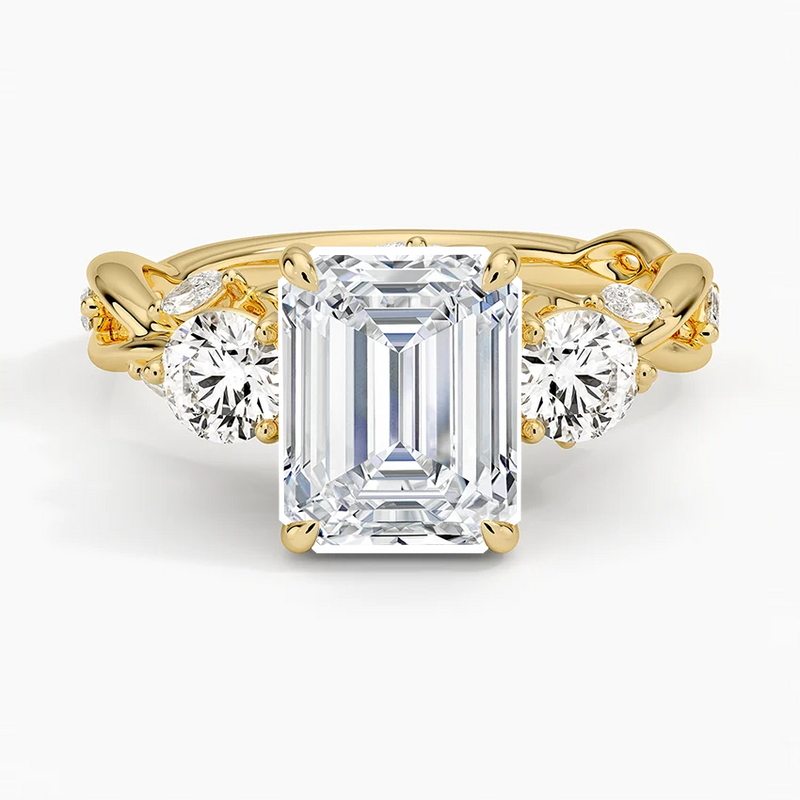 Sweet Pea Emerald lab-grown diamond ring, top view, 2 carat