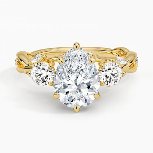 Aster Pear lab-grown diamond ring, top view, 2 carat