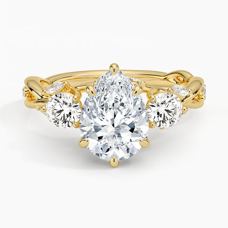 Aster Pear lab-grown diamond ring, top view, 2 carat