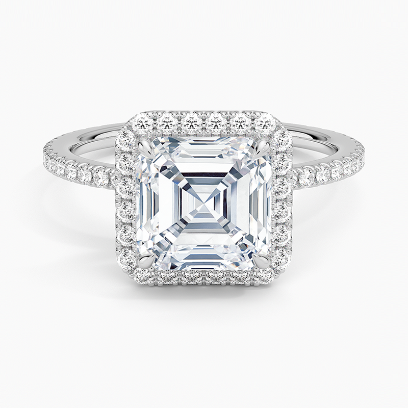 Grenada Asscher lab-grown diamond ring, top view, 2 carat