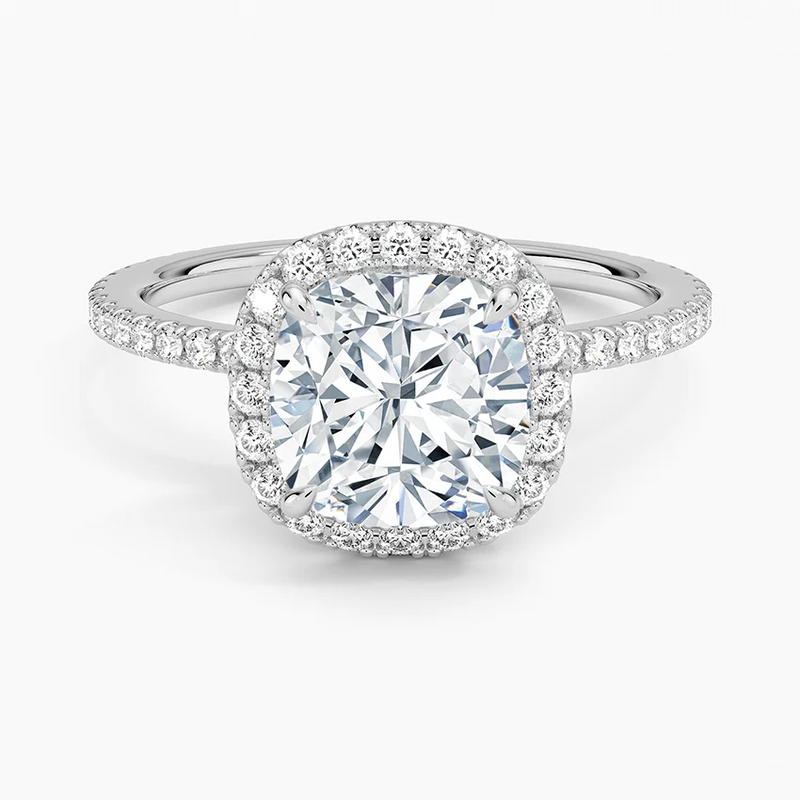 Florence Cushion lab-grown diamond ring, top view, 2 carat