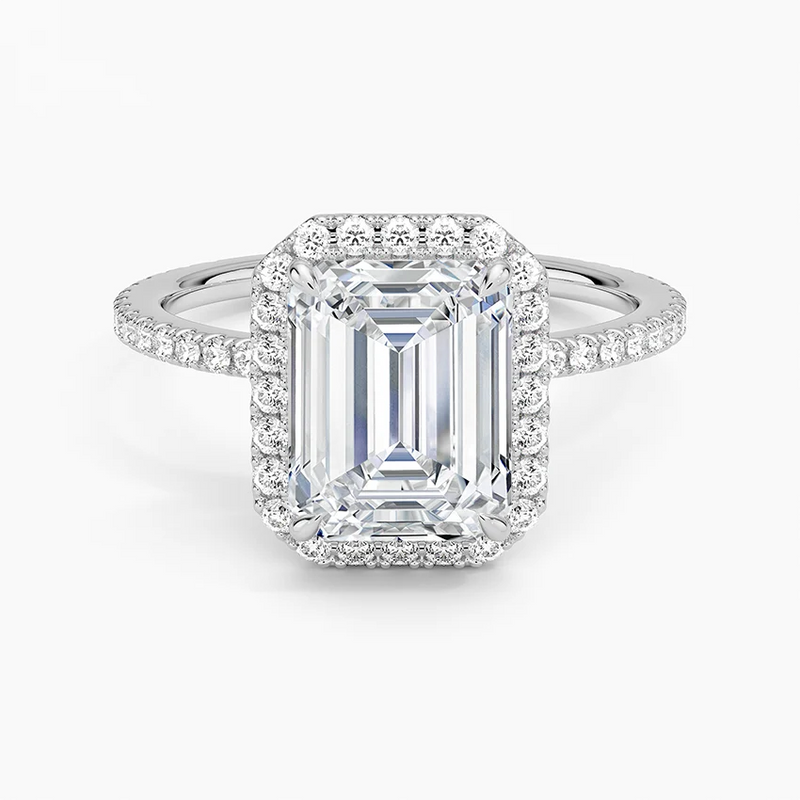 Stella Emerald lab-grown diamond ring, top view, 2 carat