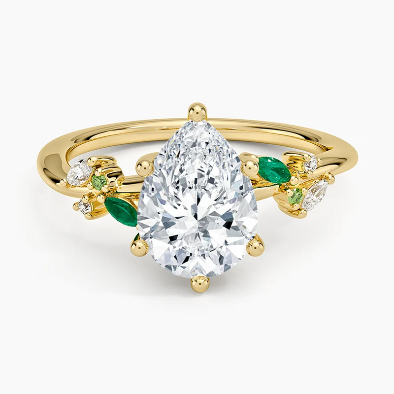 Lucca Pear lab-grown diamond ring, top view, 2 carat