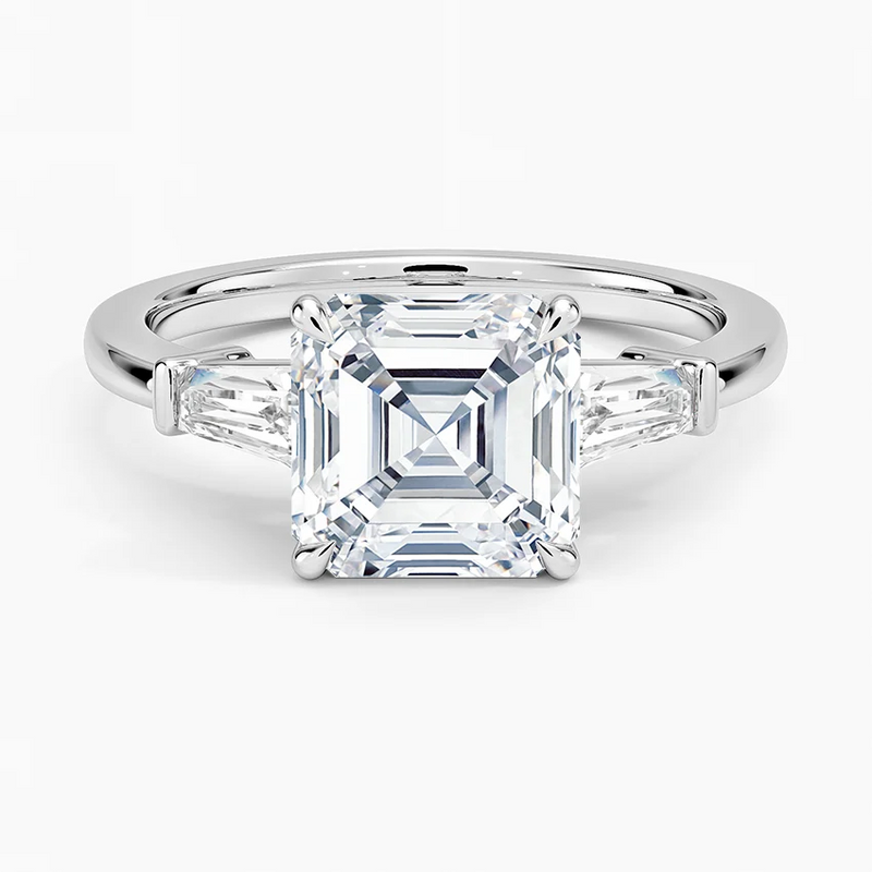 Yvette Asscher lab-grown diamond ring, top view, 2 carat
