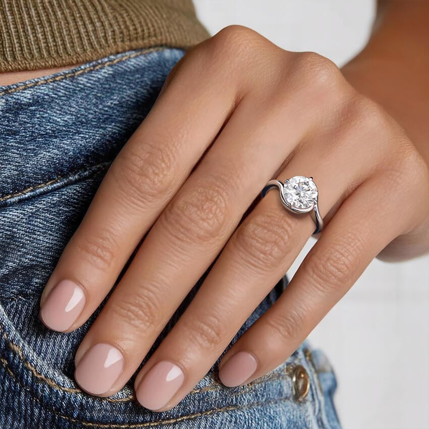 Ring setting worn on the hand in white gold, shown with a round center stone
