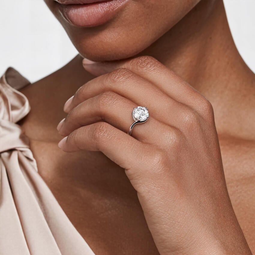 Ring setting worn on the hand in white gold, shown with a round center stone